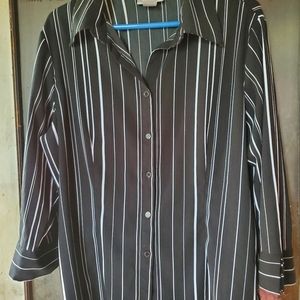 Black and white pinstripe 3/4 length sleeve blouse SZ XL